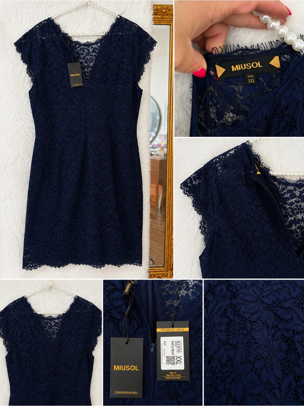 Miusol Navy Blue Lace Cap Sleeve Dress